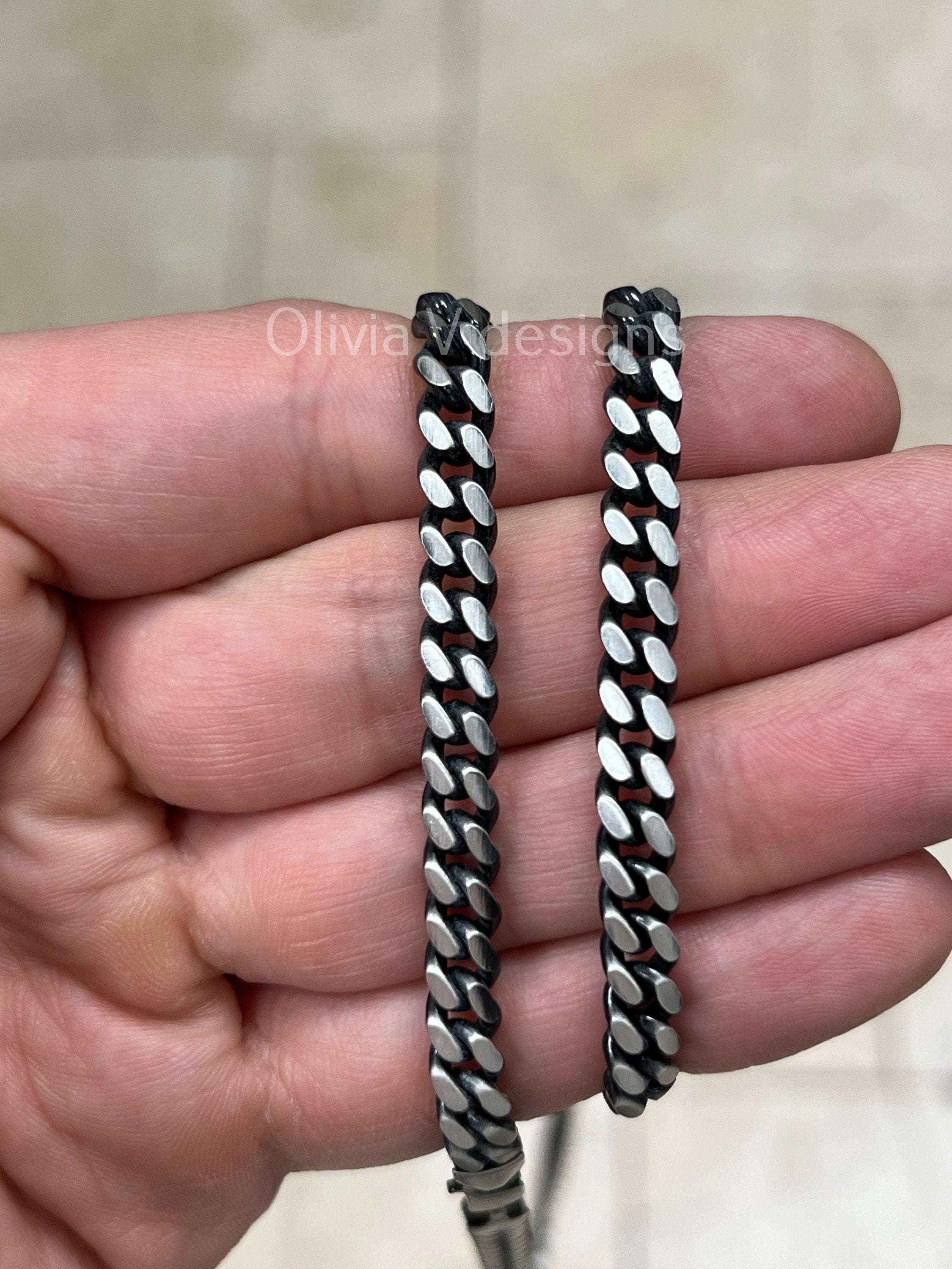 925 Sterling Silver Italian Solid Miami Cuban Curb Link Necklace Chain 20'' 22'' 24'' 30'' 6mm - Titanium Gunmetal Finish