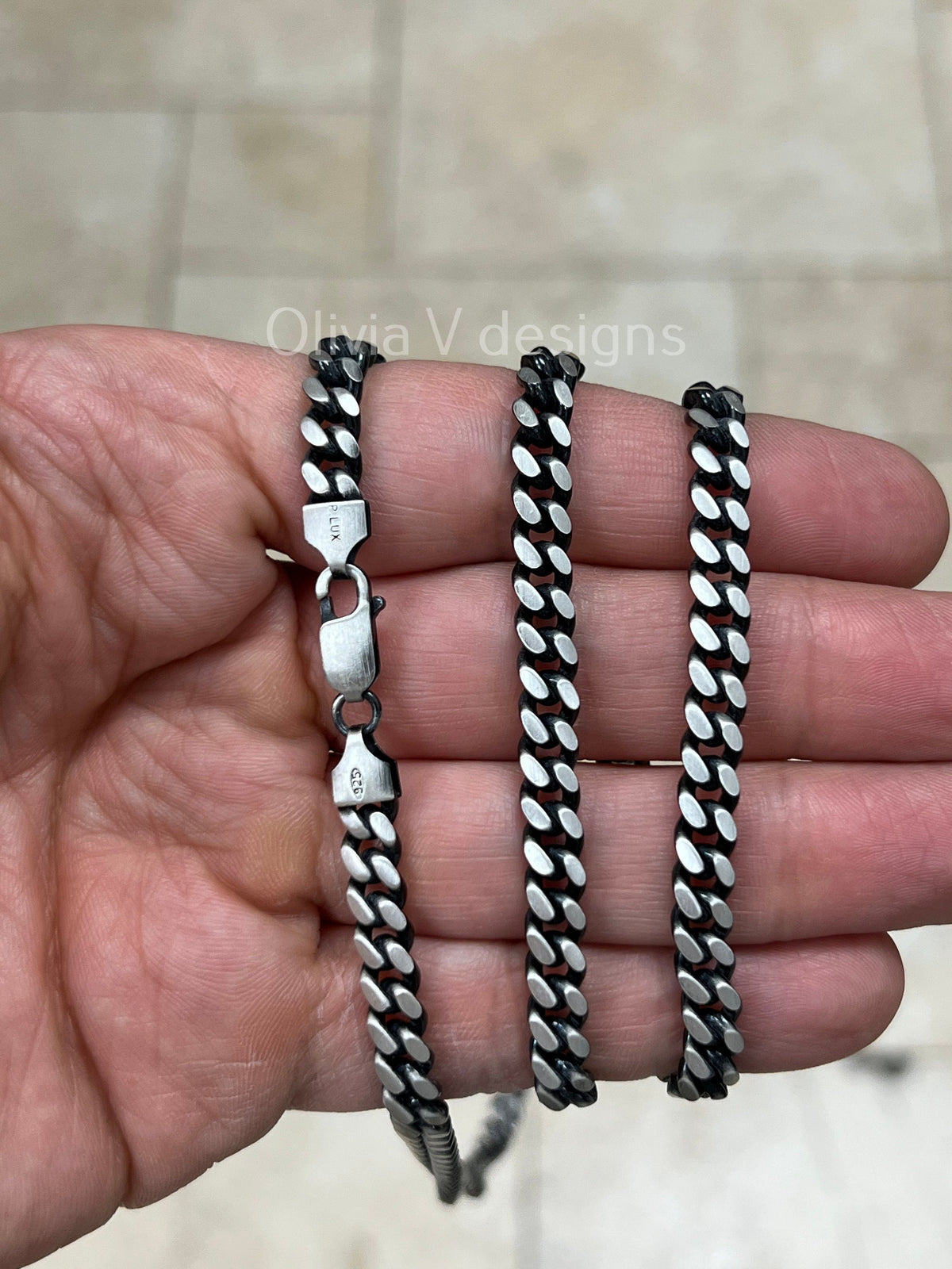 925 Sterling Silver Italian Solid Miami Cuban Curb Link Necklace Chain 20'' 22'' 24'' 30'' 6mm - Titanium Gunmetal Finish