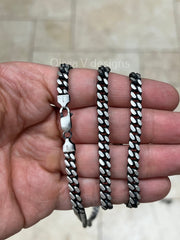 925 Sterling Silver Italian Solid Miami Cuban Curb Link Necklace Chain 20'' 22'' 24'' 30'' 6mm - Titanium Gunmetal Finish