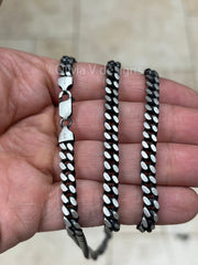 925 Sterling Silver Italian Solid Miami Cuban Curb Link Necklace Chain 20'' 22'' 24'' 30'' 6mm - Titanium Gunmetal Finish