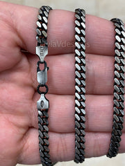925 Sterling Silver Italian Solid Miami Cuban Curb Link Necklace Chain 20' 24'' 30'' 5mm - Titanium Gunmetal Finish