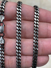 925 Sterling Silver Italian Solid Miami Cuban Curb Link Necklace Chain 20' 24'' 30'' 5mm - Titanium Gunmetal Finish