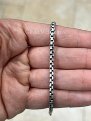 925 Sterling Silver Italian Solid Round Box Venetian Chain 18'' 20' 22'' 3mm - Titanium Gunmetal Finish