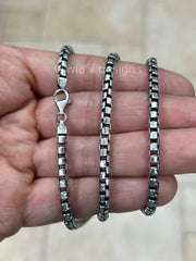925 Sterling Silver Italian Solid Round Box Venetian Chain 18'' 20' 22'' 4mm - Titanium Gunmetal Finish