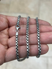925 Sterling Silver Italian Solid Round Box Venetian Chain 18'' 20' 22'' 3mm - Titanium Gunmetal Finish