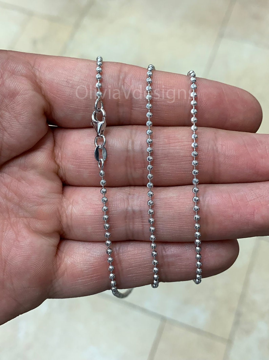 925 Sterling Silver Moon Cut Ball Bead Chain 2mm Necklace  16''-24''  - Genuine 925 - Solid 925 - Made In Italy