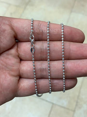 925 Sterling Silver Moon Cut Ball Bead Chain 2mm Necklace  16''-24''  - Genuine 925 - Solid 925 - Made In Italy