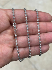 925 Sterling Silver Moon Cut Ball Bead Chain 3mm Necklace  20'' 22'' 24'' 30''  - Genuine 925 - Solid 925 - Made In Italy - Beautiful Shine