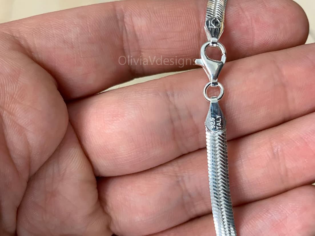 925 Sterling Silver Oval  Herringbone Necklace, Flex Layering Chain 4.2mm Silver Oval Snake Chain, Italian Necklace, Magic Oval