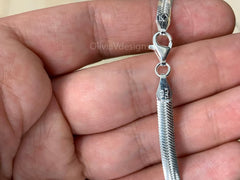 925 Sterling Silver Oval  Herringbone Necklace, Flex Layering Chain 4.2mm Silver Oval Snake Chain, Italian Necklace, Magic Oval