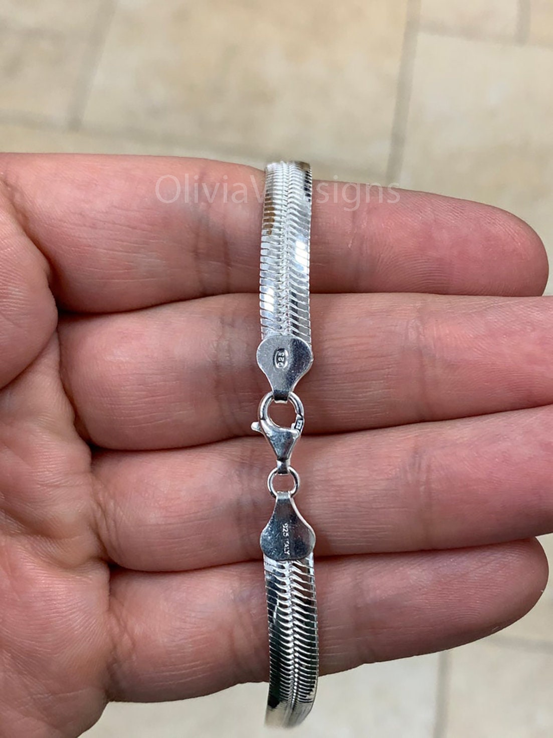 925 Sterling Silver Oval  Herringbone Necklace, Flex Layering Chain 6mm, Silver Oval Snake Chain, Italian Necklace, Magic Oval
