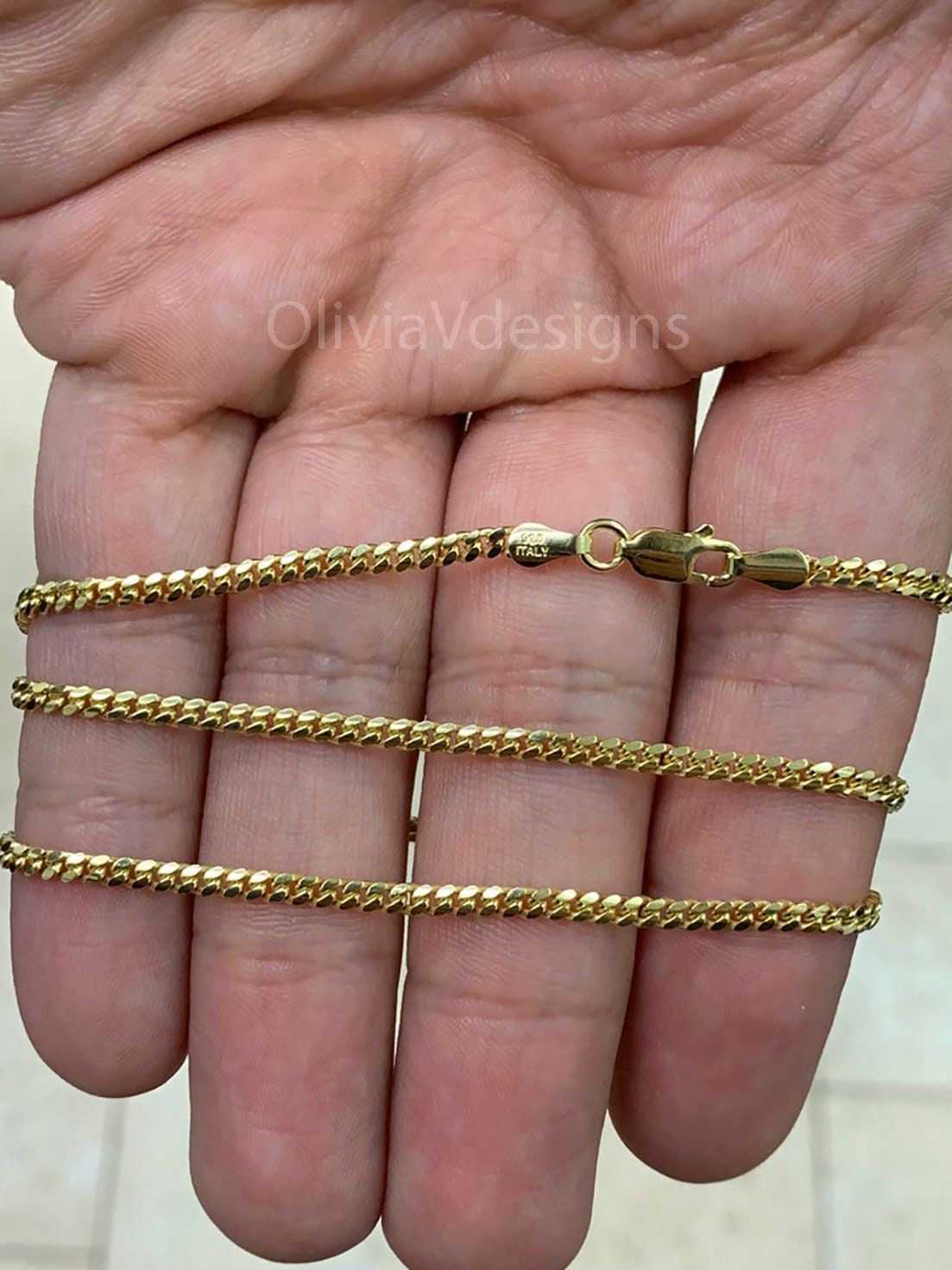 925 Sterling Silver Over 14K Gold Italian Solid Cuban Curb Link Chain 22'' 3MM - BEST PRICE!!!Fathers Day Gift/Best Selling Sale