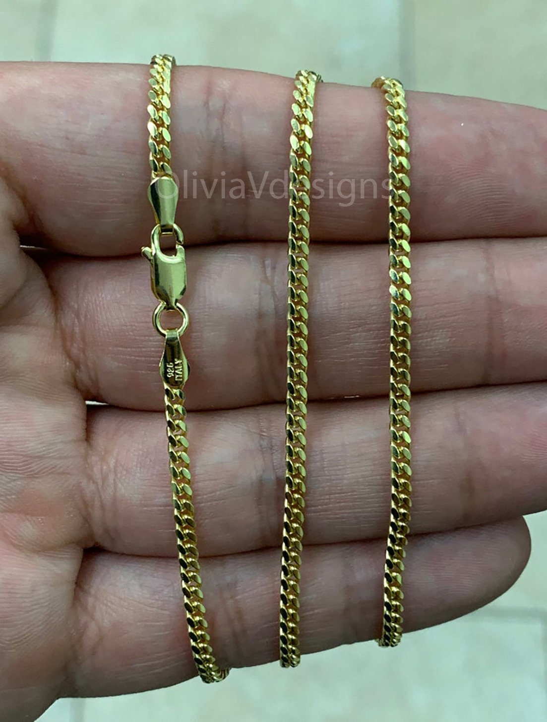 925 Sterling Silver Over 14K Gold Italian Solid Cuban Curb Link Chain 22'' 3MM - BEST PRICE!!!Fathers Day Gift/Best Selling Sale
