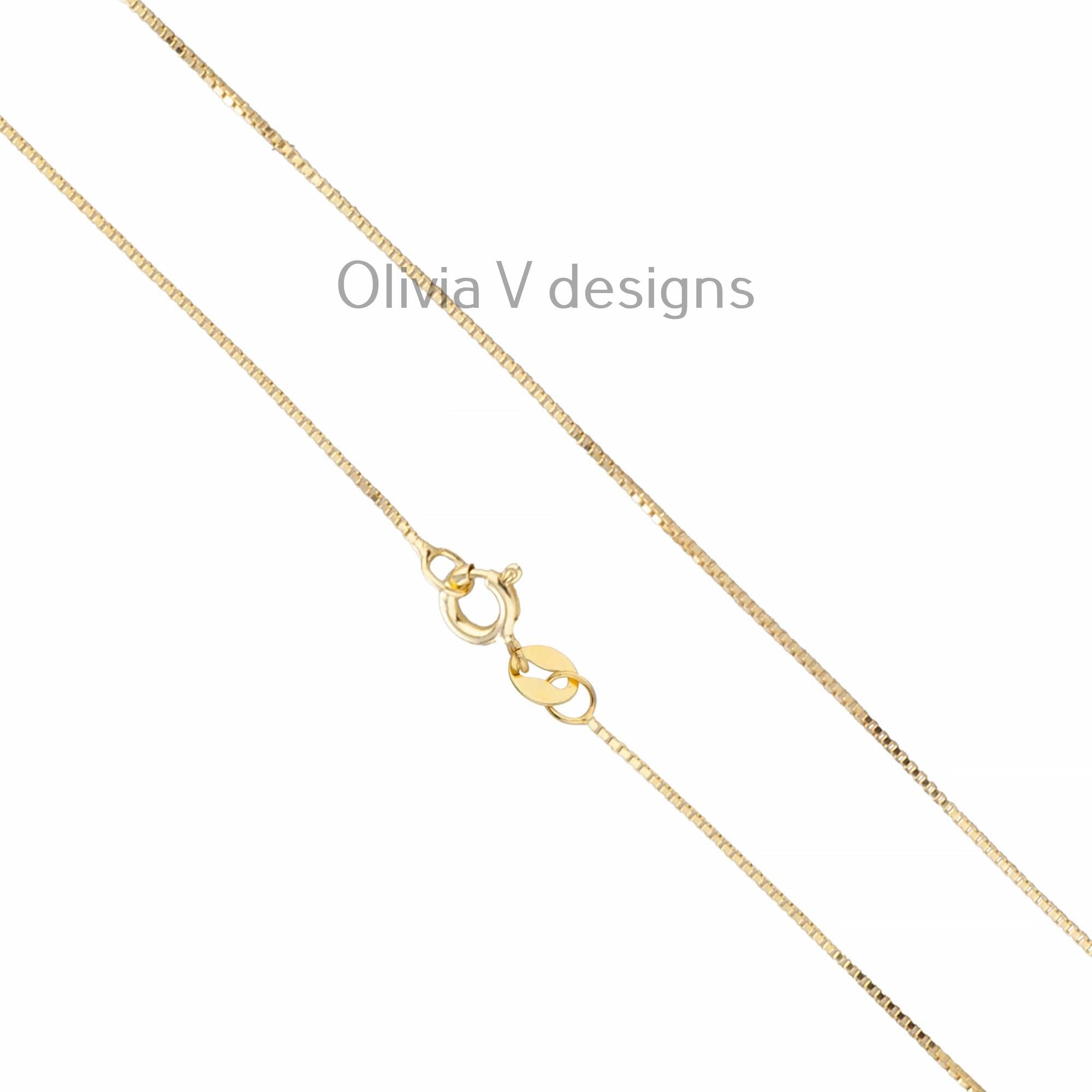 925 Sterling Silver Over 14K Gold Over Sterling Silver 1.00mm Box Chain, Smooth Shiny Finished Necklace 16'' 18'' 20'' 22'' 24''
