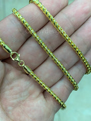 925 Sterling Silver Over 14K Gold  Round Franco Wheat Foxtail 3.00mm Chain 20'' 22'' 24'' 26'' 28'' 30'' / Lowest Price / High Quality