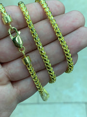 925 Sterling Silver Over 14K Gold Round Franco Wheat Foxtail 3.50mm Chain 20'' 22'' 24'' 26'' 28'' 30'' / Lowest Price / High Quality / Gift