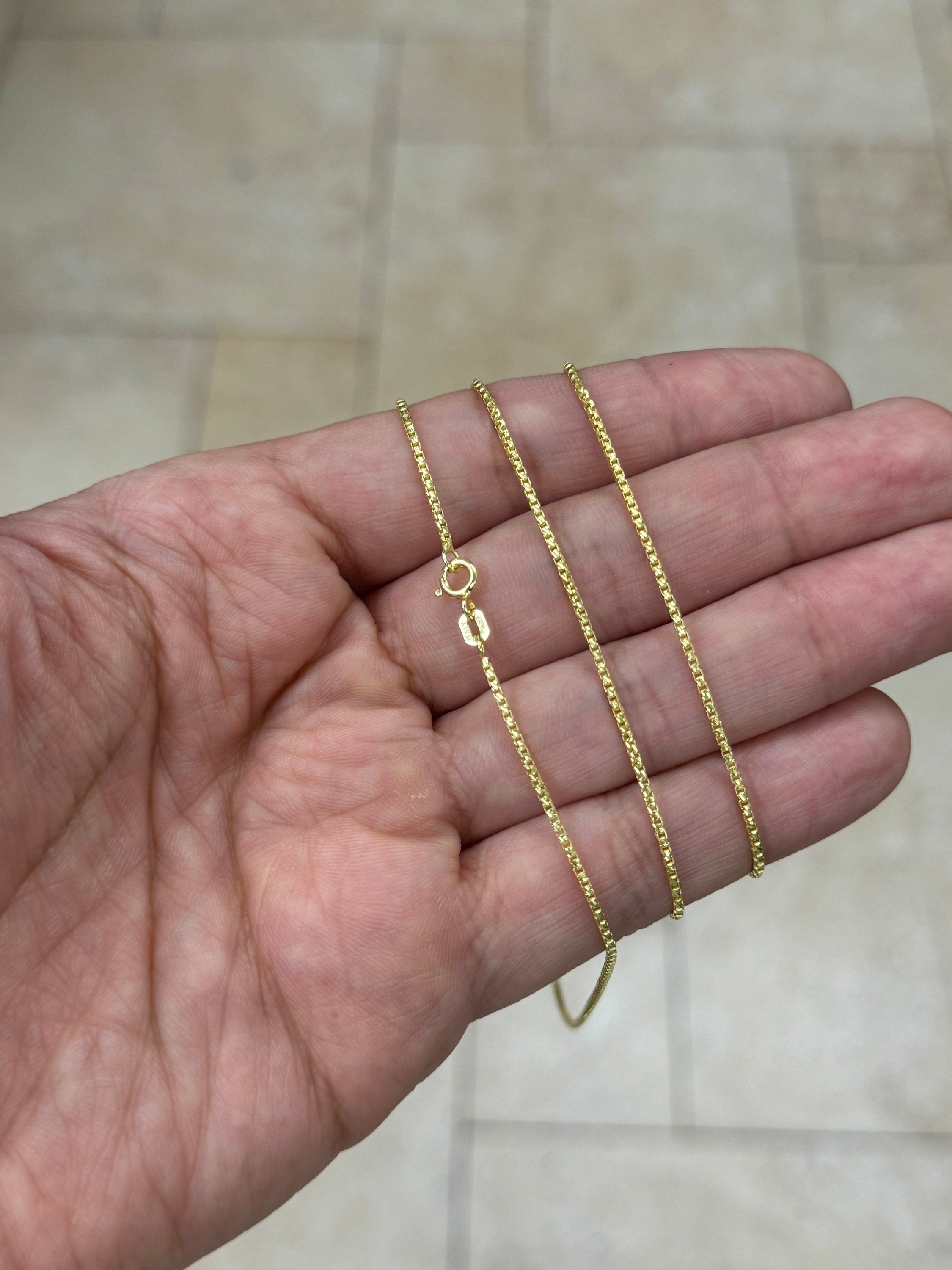 925 Sterling Silver Over 14k Yellow Gold Round Box Chain, 1.3mm Round Box Chain, Diamond Cut, Sterling Silver Chain,  Unisex, Made in Italy