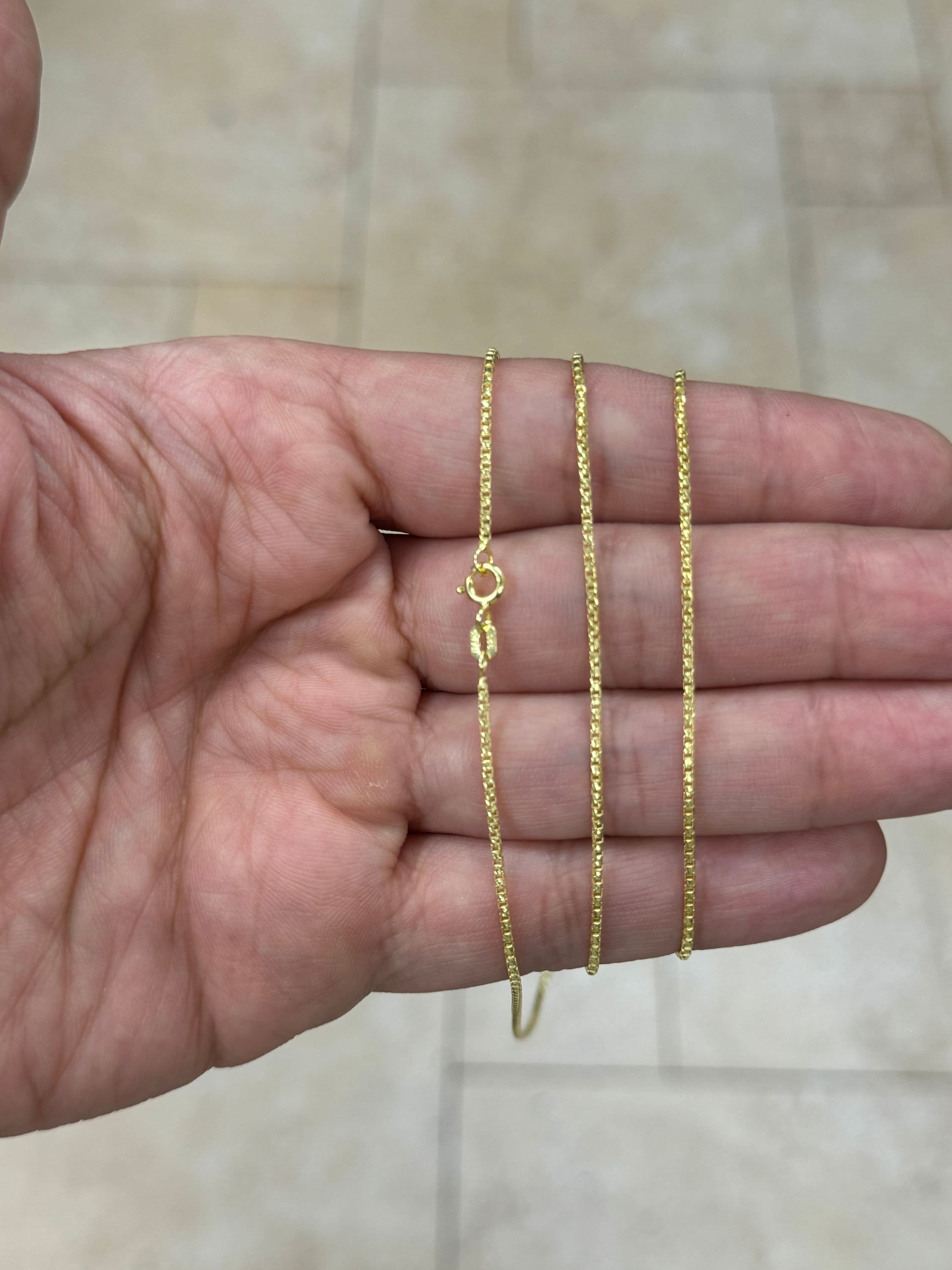 925 Sterling Silver Over 14k Yellow Gold Round Box Chain, 1.3mm Round Box Chain, Diamond Cut, Sterling Silver Chain,  Unisex, Made in Italy
