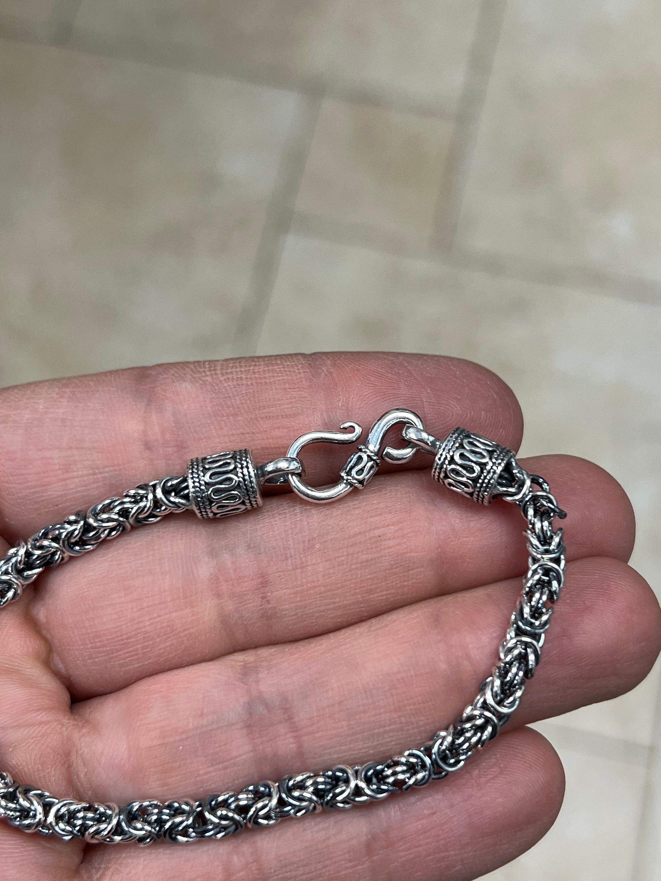 925 Sterling Silver Oxidized Bali BYZANTINE Borobudur Link Bracelet 4mm - Hand Made - Unisex