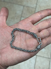 925 Sterling Silver Oxidized Bali BYZANTINE Borobudur Link Bracelet 4mm - Hand Made - Unisex