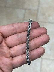 925 Sterling Silver Oxidized Bali BYZANTINE Borobudur Link Bracelet 4mm - Hand Made - Unisex