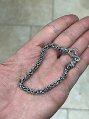 925 Sterling Silver Oxidized Bali BYZANTINE Borobudur Link Bracelet 4mm - Hand Made - Unisex