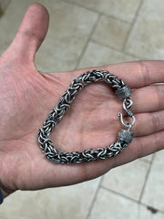 925 Sterling Silver Oxidized Bali BYZANTINE Borobudur Link Bracelet 8mm - Hand Made - Unisex