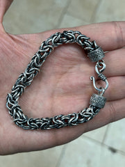 925 Sterling Silver Oxidized Bali BYZANTINE Borobudur Link Bracelet 8mm - Hand Made - Unisex