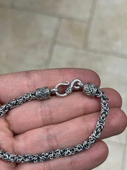 925 Sterling Silver Oxidized Bali BYZANTINE Borobudur Link Bracelet 4mm - Hand Made - Unisex