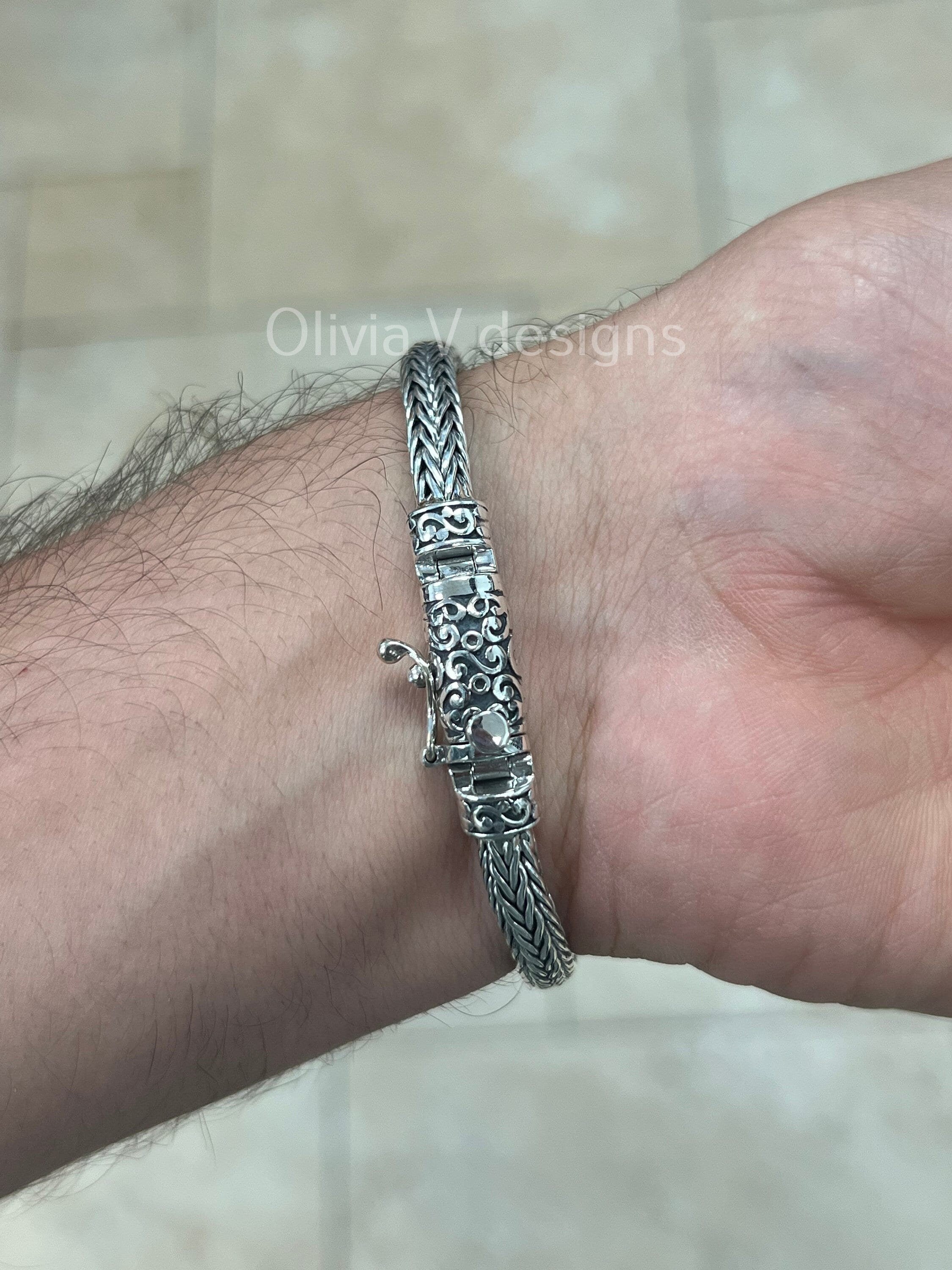 925 Sterling Silver Oxidized Bali Link Bracelet 5.5mm - Hand Made - Unisex - 8''