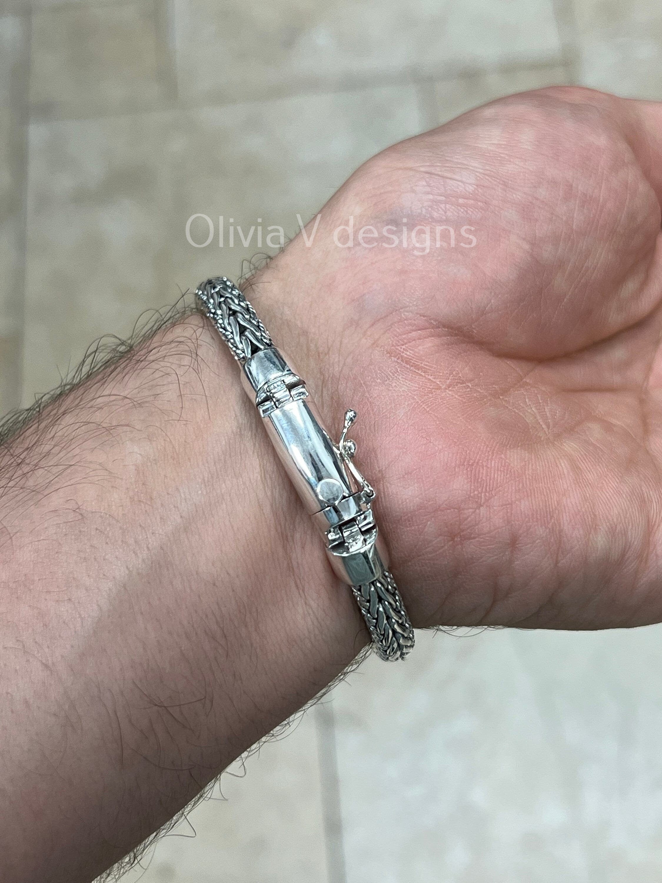 925 Sterling Silver Oxidized Bali Link Bracelet 6.5mm - Hand Made - Unisex - 8''