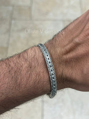 925 Sterling Silver Oxidized Bali Link Bracelet 6.5mm - Hand Made - Unisex - 8''