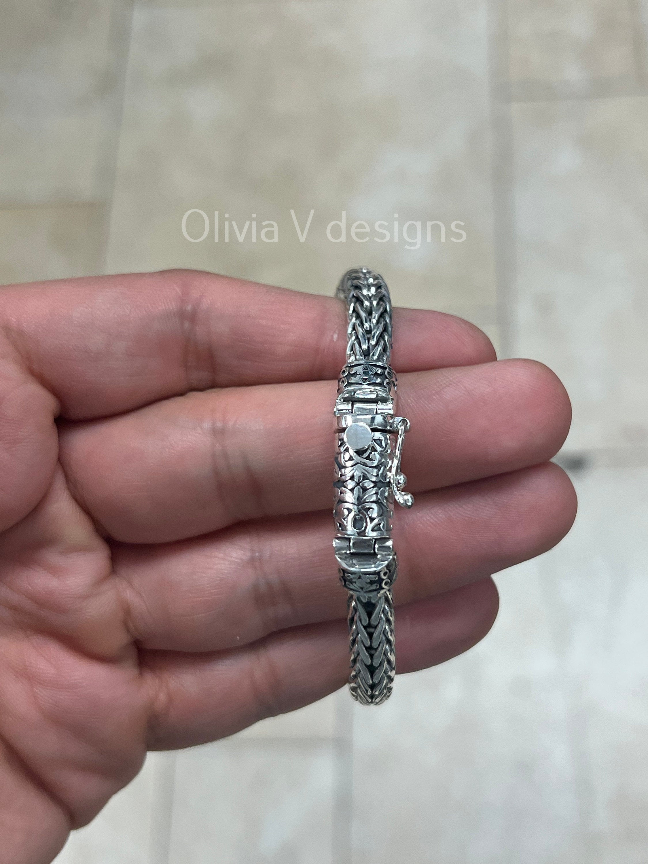 925 Sterling Silver Oxidized Bali Link Bracelet 7mm - Hand Made - Unisex - 8''