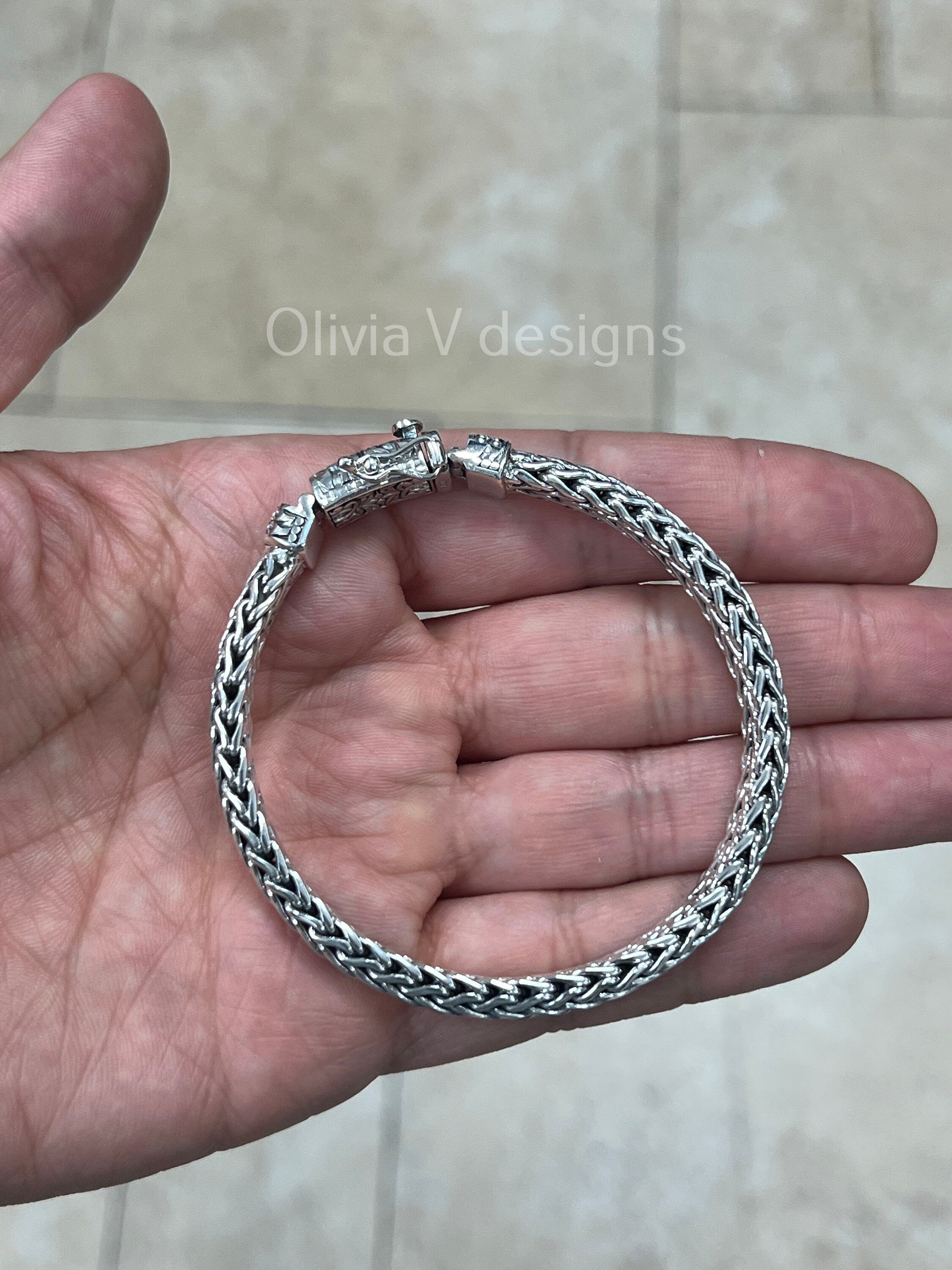 925 Sterling Silver Oxidized Bali Link Bracelet 7mm - Hand Made - Unisex - 8''