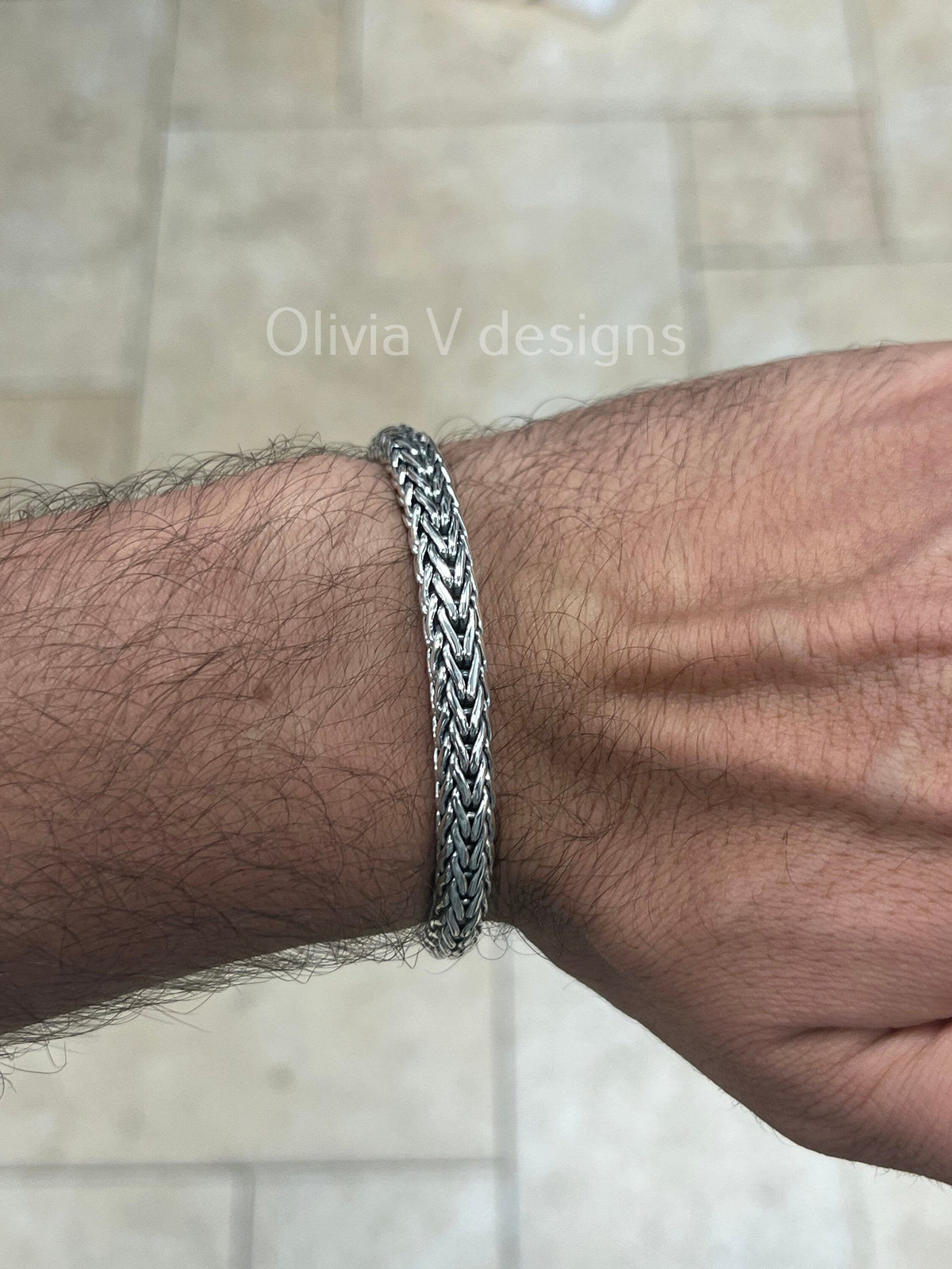 925 Sterling Silver Oxidized Bali Link Bracelet 7mm - Hand Made - Unisex - 8''