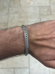 925 Sterling Silver Oxidized Bali Link Bracelet 7mm - Hand Made - Unisex - 8''