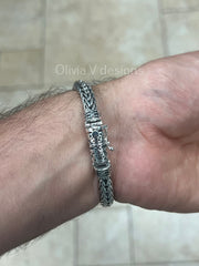 925 Sterling Silver Oxidized Bali Link Bracelet 7mm - Hand Made - Unisex - 8''
