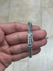925 Sterling Silver Oxidized Bali Link Bracelet 7mm - Hand Made - Unisex - 8''