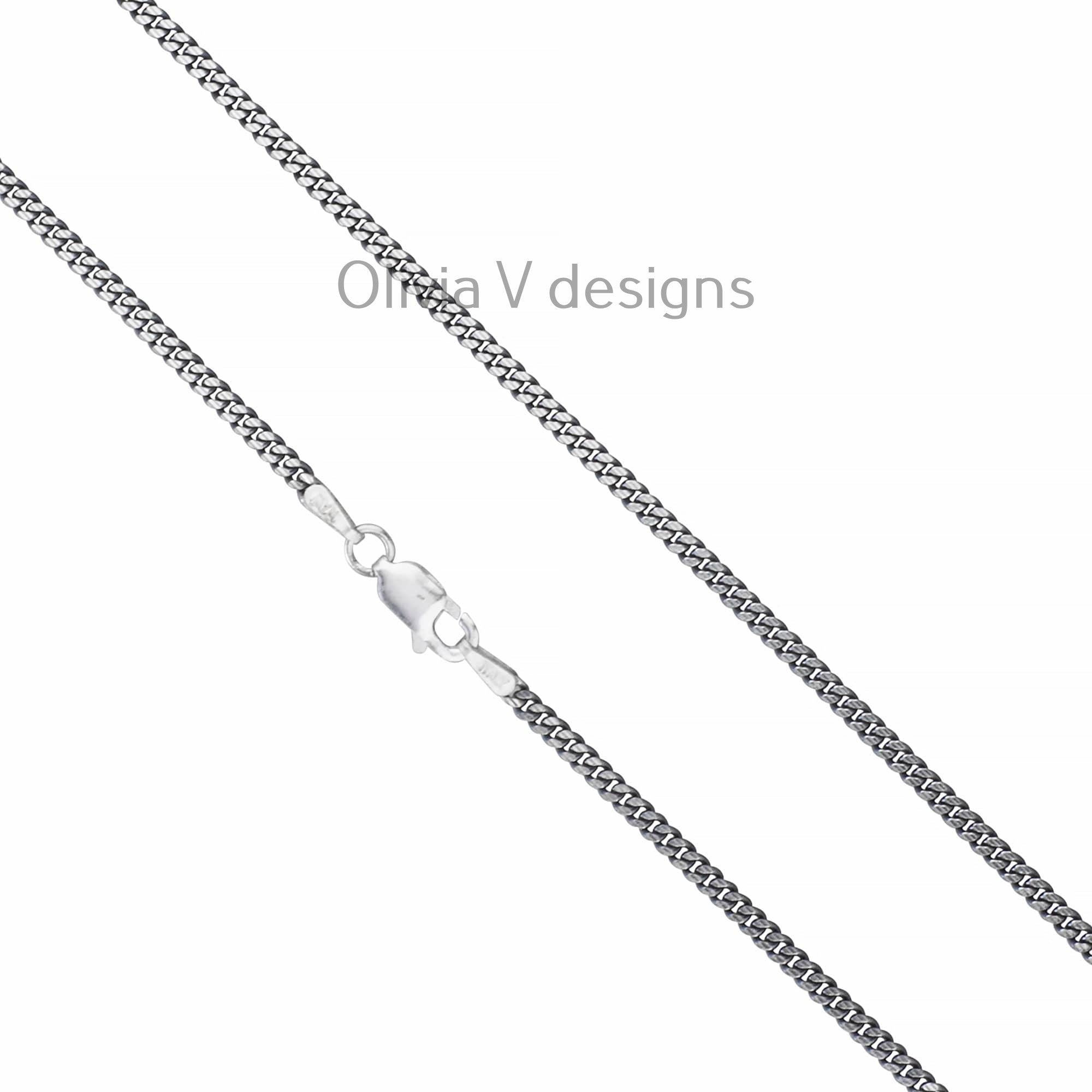 925 Sterling Silver Oxidized Miami Cuban Curb Chain 2.2mm, Bali Chain, Black Chain Necklace, Rustic Chain For Pendants, 925