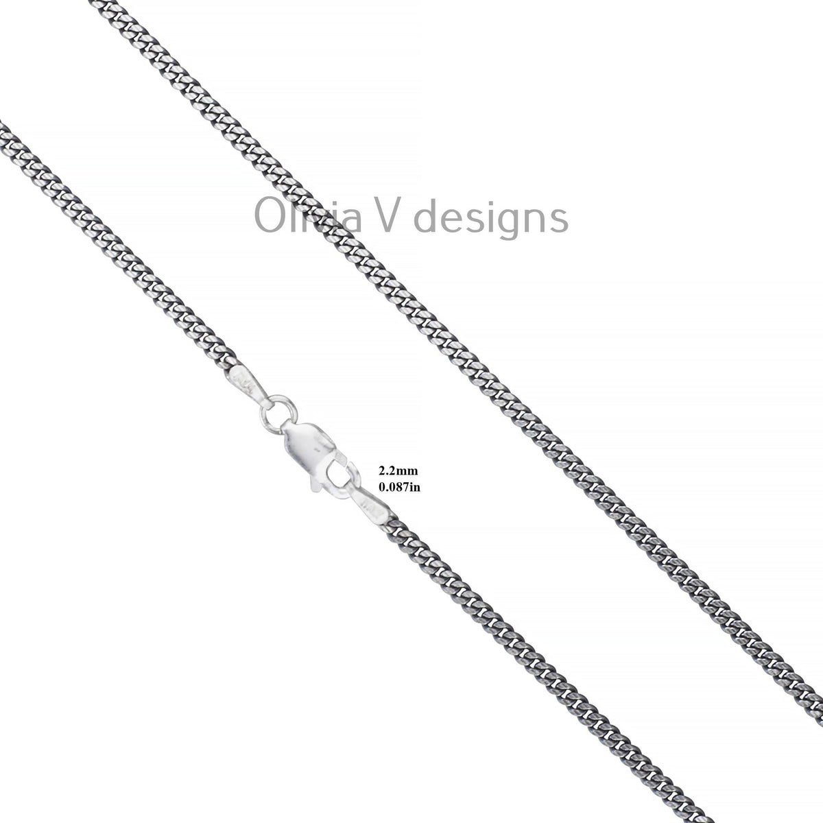 925 Sterling Silver Oxidized Miami Cuban Curb Chain 2.2mm, Bali Chain, Black Chain Necklace, Rustic Chain For Pendants, 925