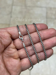 925 Sterling Silver Oxidized Round Box 2.60, Bali Chain, Rustic Chain For Pendants, 925
