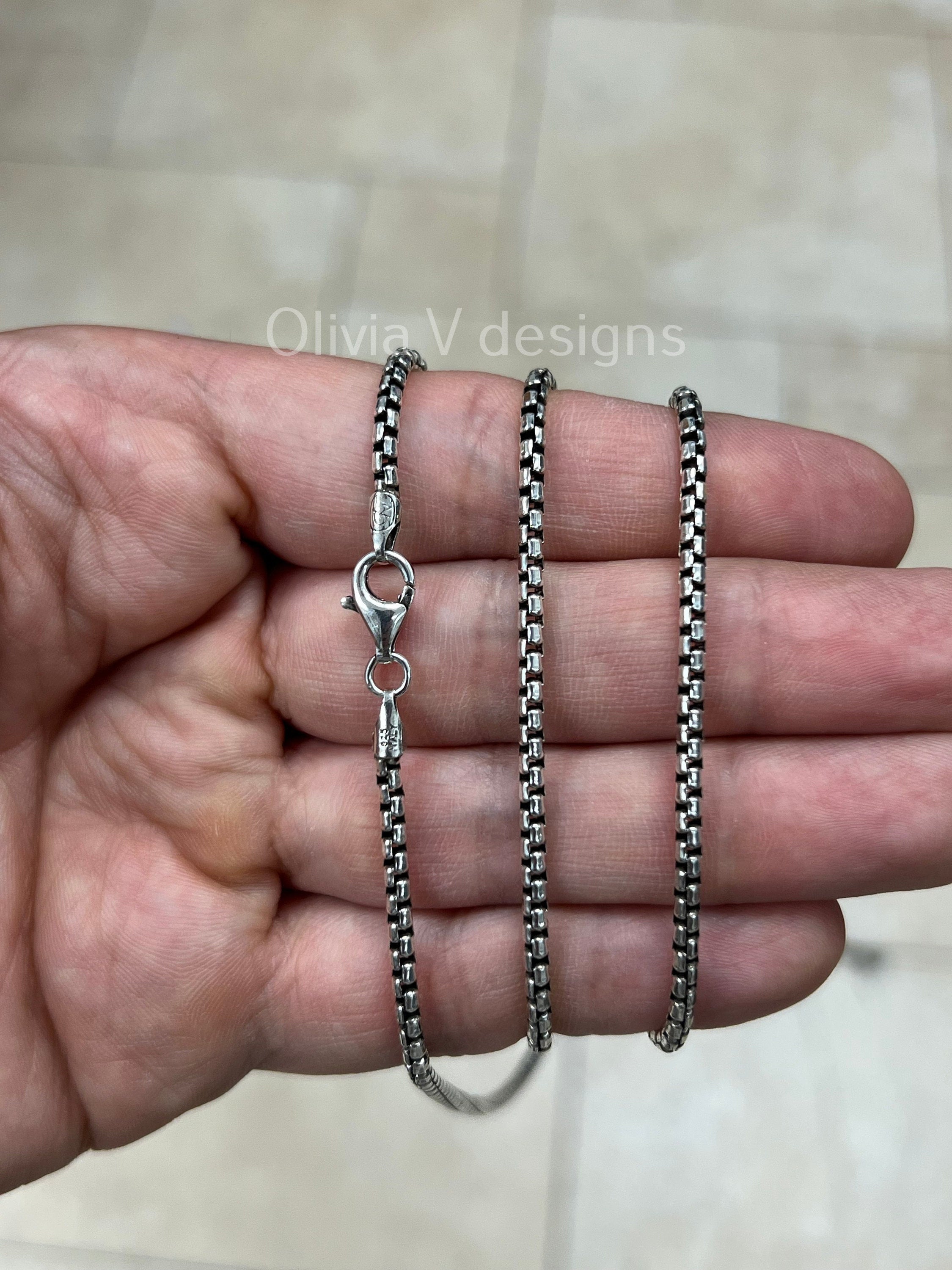 925 Sterling Silver Oxidized Round Box 2.60, Bali Chain, Rustic Chain For Pendants, 925