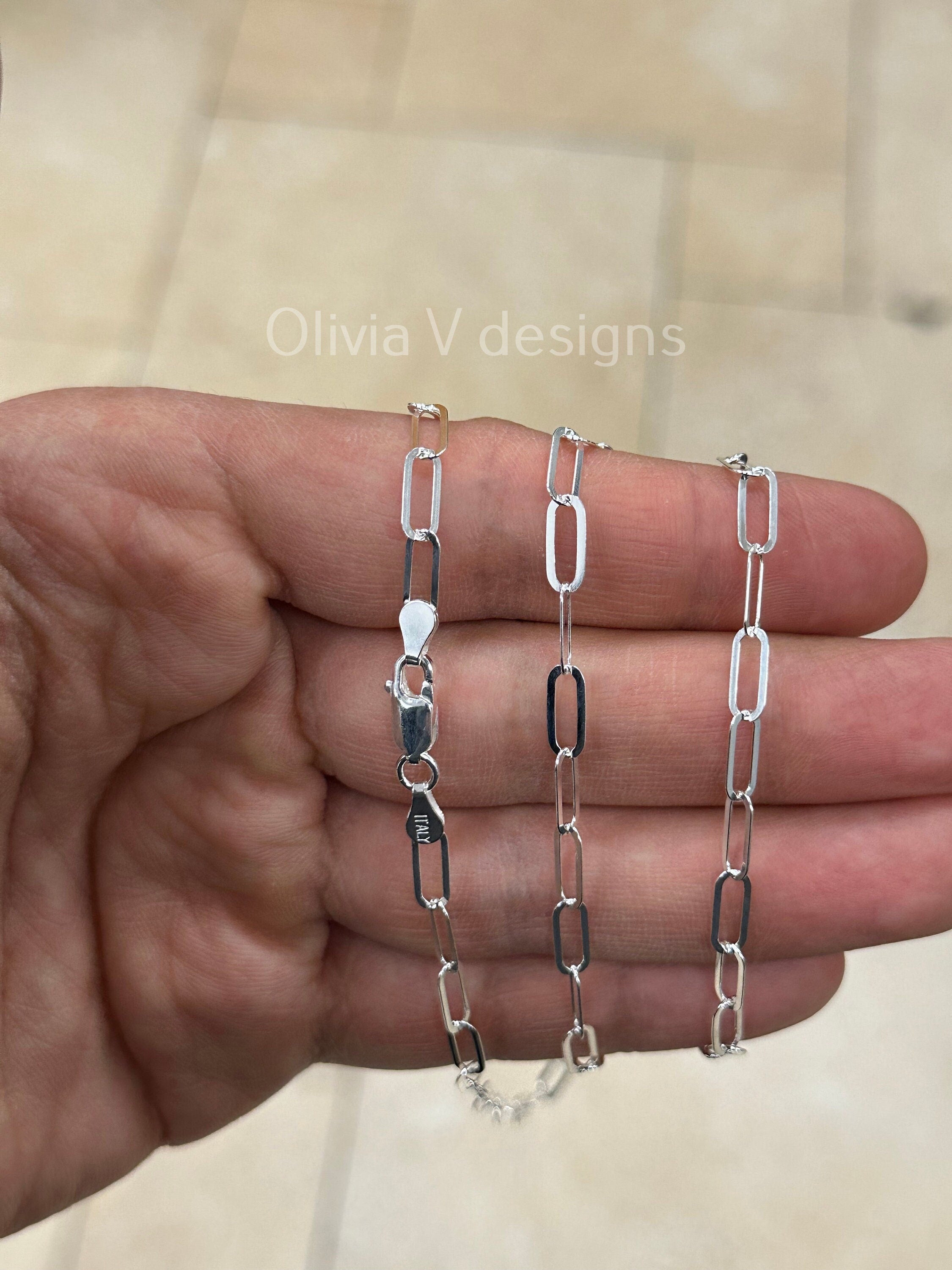 925 Sterling Silver Paper Clip 9mm Elongated Link Chain, Paperclip, Rectangular Staple Link Necklace, Layering, Minimalist, Choker