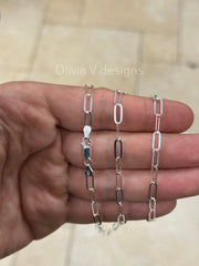 925 Sterling Silver Paper Clip 9mm Elongated Link Chain, Paperclip, Rectangular Staple Link Necklace, Layering, Minimalist, Choker