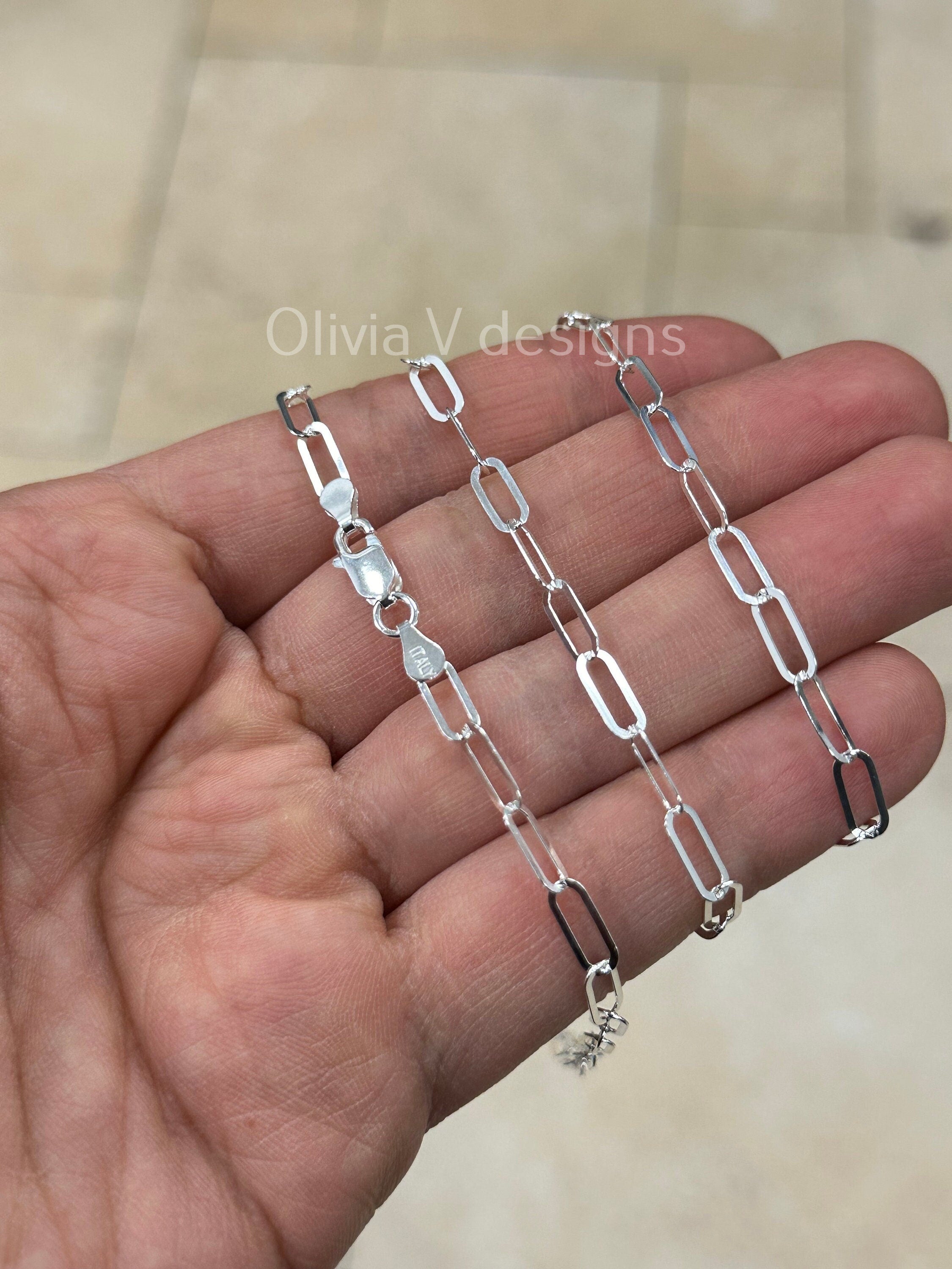 925 Sterling Silver Paper Clip 9mm Elongated Link Chain, Paperclip, Rectangular Staple Link Necklace, Layering, Minimalist, Choker