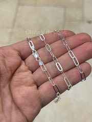 925 Sterling Silver Paper Clip 9mm Elongated Link Chain, Paperclip, Rectangular Staple Link Necklace, Layering, Minimalist, Choker