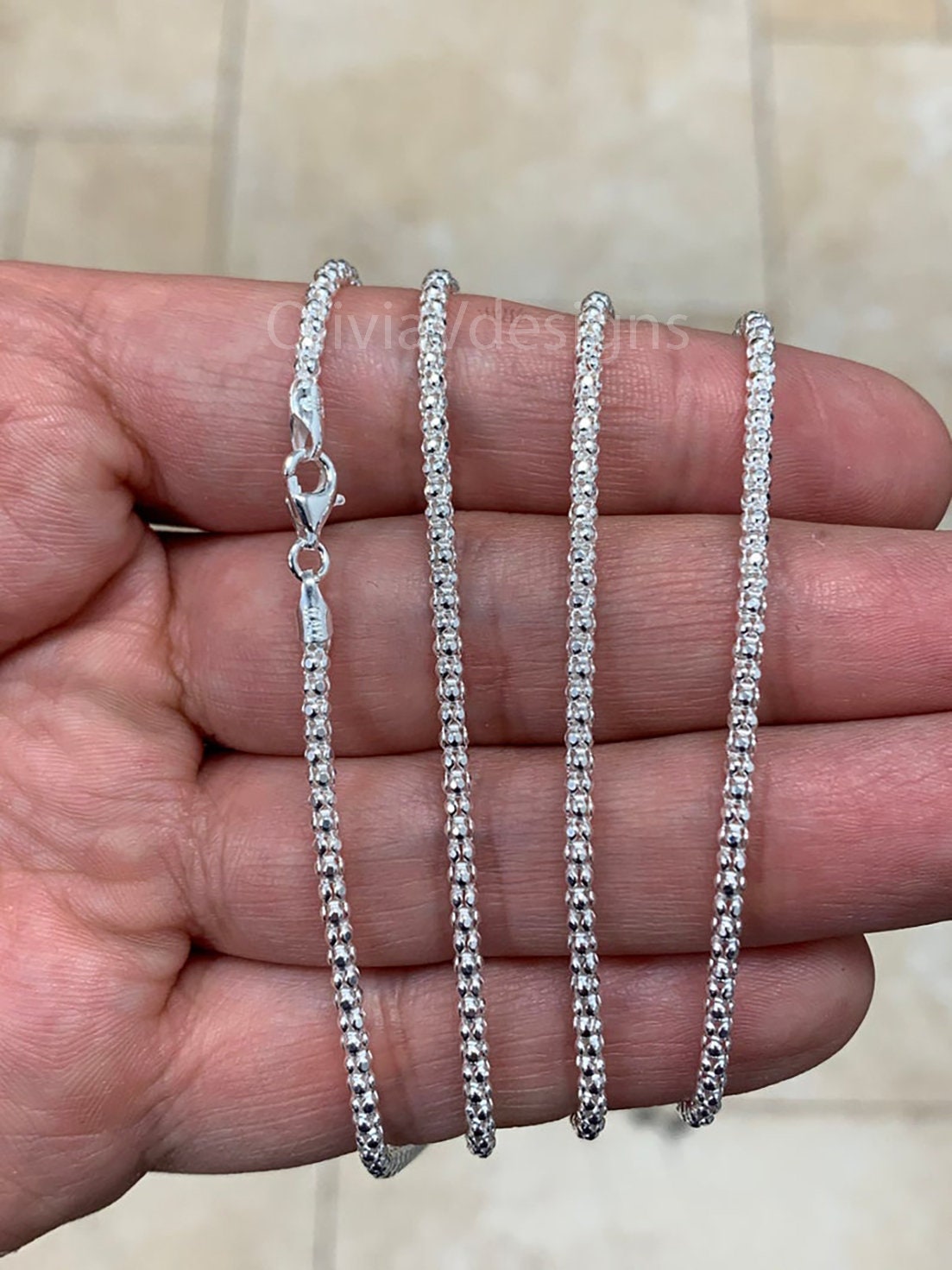925 Sterling Silver Popcorn Chain, Coreana 2.5mm chain, Anti-Tarnish Chain, Sterling Silver Chain, 925 Chain, Italian Silver Chain, 925