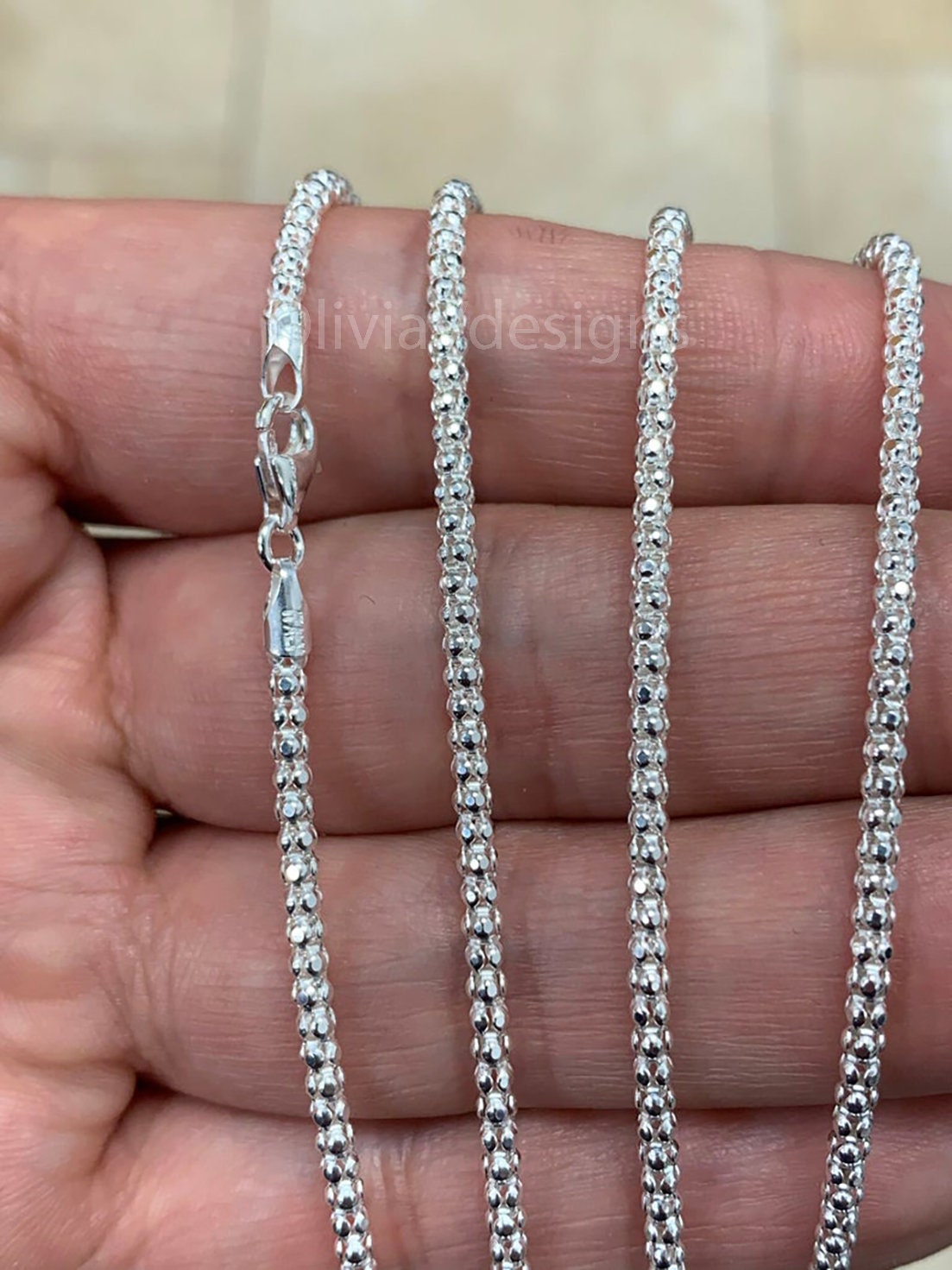 925 Sterling Silver Popcorn Chain, Coreana 2.5mm chain, Anti-Tarnish Chain, Sterling Silver Chain, 925 Chain, Italian Silver Chain, 925