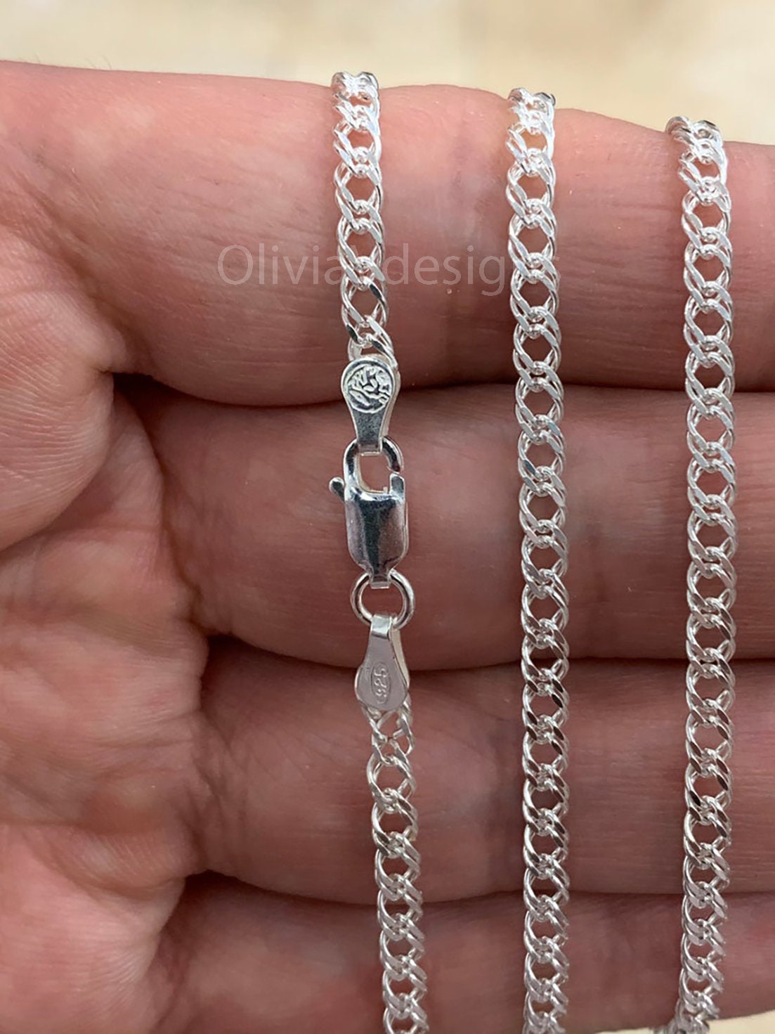 925 Sterling Silver Rambo Chain Necklace Italy 3.2mm , Lobster Clasp, New, Made in Italy, Gift, Men, Woman, PLUX