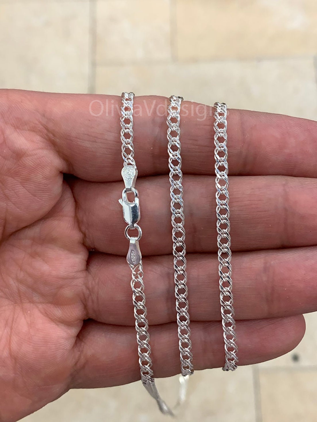 925 Sterling Silver Rambo Chain Necklace Italy 3.2mm , Lobster Clasp, New, Made in Italy, Gift, Men, Woman, PLUX